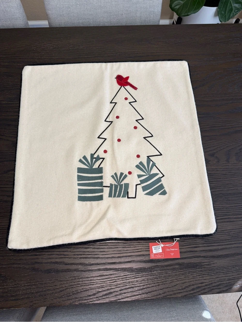Crate & Barrel Joan Anderson Christmas Tree Wool Pillow Cover 23x23 NWT